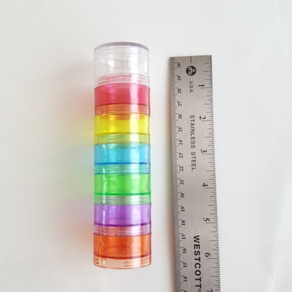 Rainbow Colors Plastic Earrings Rings Trinkets Tower Case NWOT - Picture 5 of 5